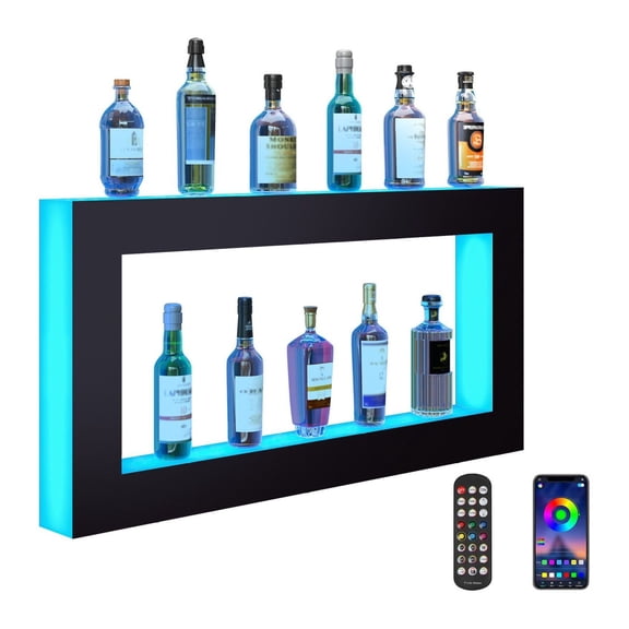 LED Liquor Shelf Bar Display 48" Square - RF & App Control - Wall Mounted - Dynamic Lighting