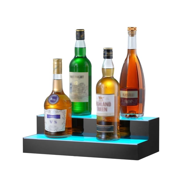 LED Liquor Shelf Display - 2-Step Bar Bottle Holder w/ RF & App Control, Multicolor Lighting