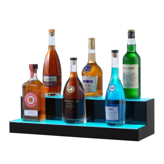 LED Liquor Shelf Display - 24" 2-Step Bar Bottle Holder with RF & App Control, Multicolor Lighting, Acrylic Design for Home Bar & Club