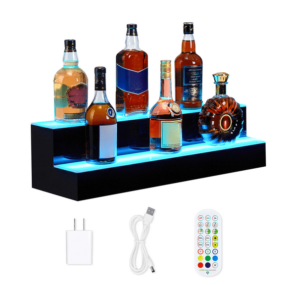 LED Liquor Shelf with Remote & App Control, Home Bar Display Wine Rack, Features Music Sync Mode and Timer, No Assembly Needed, for Home or Commercial Use