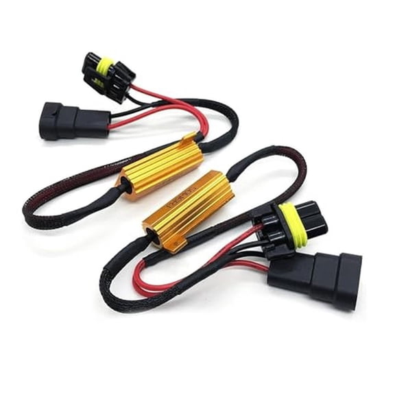 LED Load Resistor Kit 50W for 9005 9006 Headlight Bulbs, Pure Copper Wire Decoder Harness to Eliminate Flickering and Dashboard Fault Lights, Metal Shell,-Plug and Play Installation