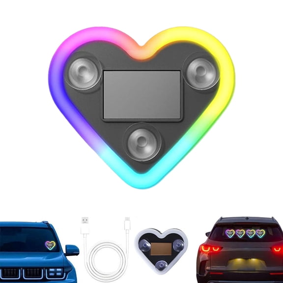 LED Love Ambient Lighting Car - Valentines Day Decoration,7 Colors Charging Through Type-c and Solar-Powered Heart-Shaped LED Neon Light with 5 Modes,Waterproof Romantic Car Interior Decor