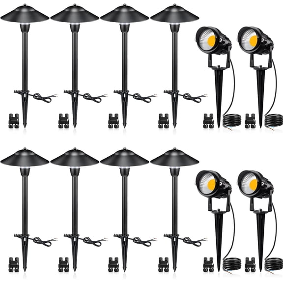 LED Low Voltage Landscape Lighting 12V Kit with Connectors, Pathway Lights Spotlights Aluminum Wired Waterproof for Patio Yard Garden, 12 Pack