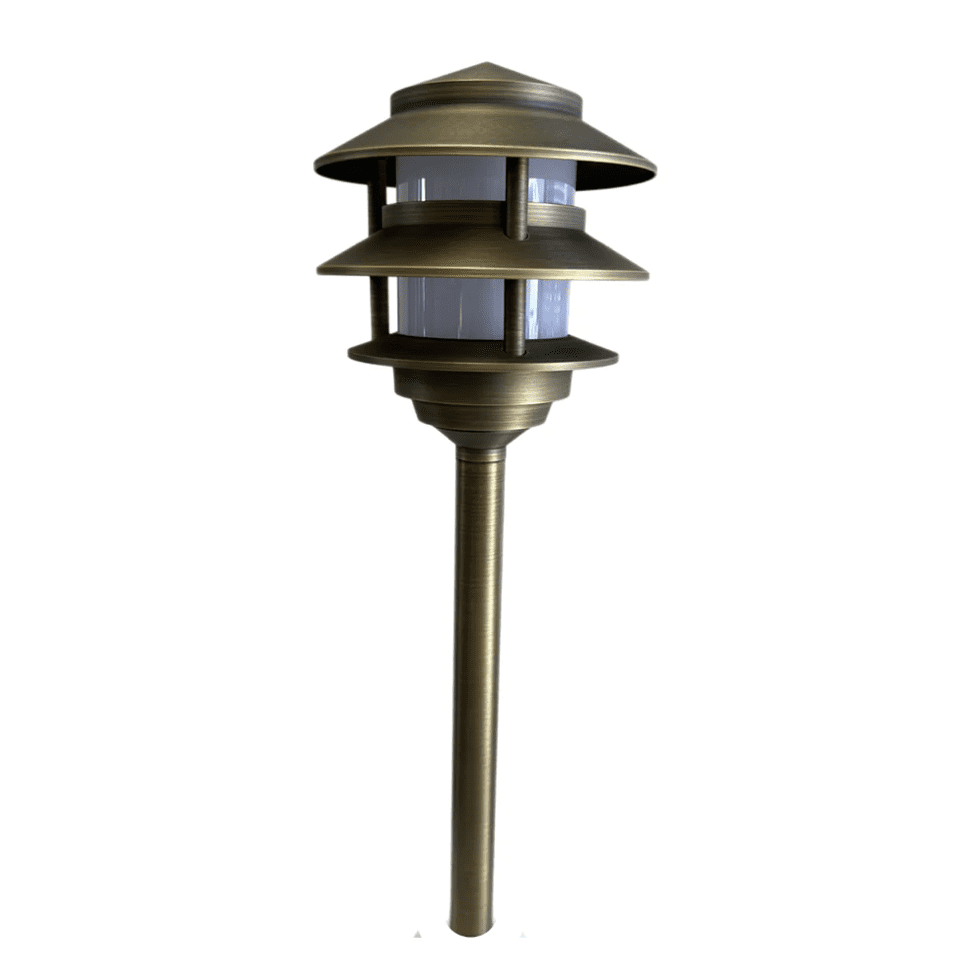 LED Low Voltage Outdoor Solid Cast Brass Pagoda Pathway Light Antique