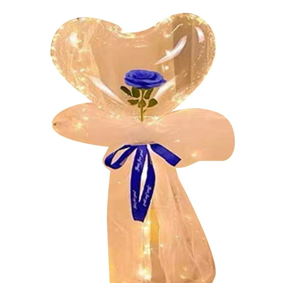 LED Luminous Balloon Rose Bouquet, Heart-shaped Light Transparent Balloons with Flower, Ball Fake Roses for DIY Bouquets Wedding Party Gift Home Decoration Valentine's Day