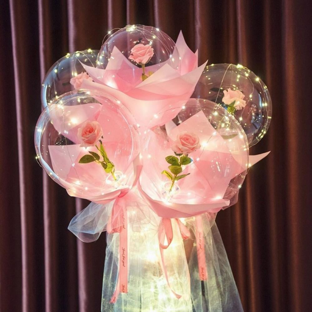 Ballon Lumineux Rose Bouquet Led Lumière Bobo Ball Avec Rose 20 Pouces Glow  Bubble Ballons Avec