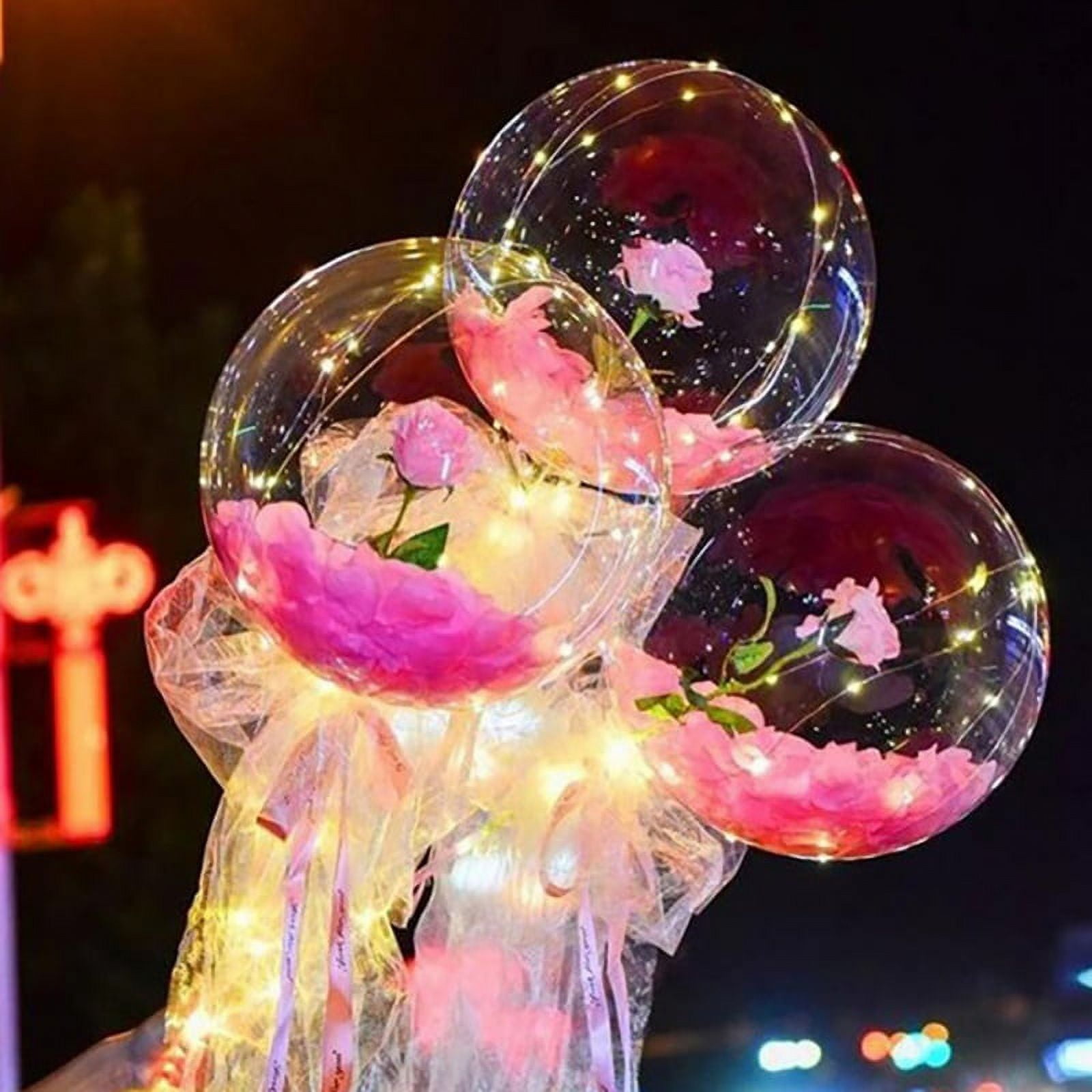 LED Ballon Lumineux Rose Bouquet Transparent Bobo Ball Rose Saint