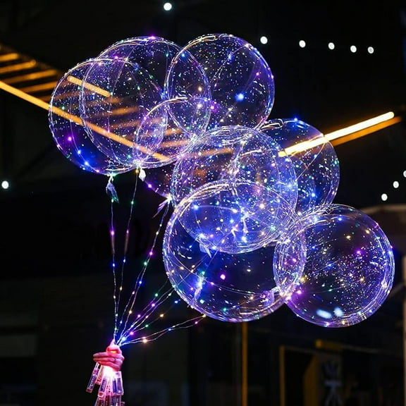 LED Luminous Balloons 24 Inch Clear Bubble Ball Set, 10 Pack Transparent Reusable TPU Floating Helium Balloons with 10 LED String Lights for Party Decor