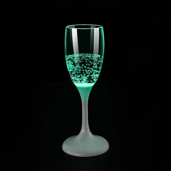 LED Luminous Cups Light Up Champagne Glasses, Stemless Design for Festivals and Christmas, 4.1 Oz Multi Color, Green