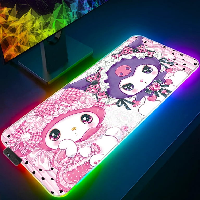 LED Luminous Mouse Pad Laptop Kawaii Purple Kuromi Mousepad RGB PC 