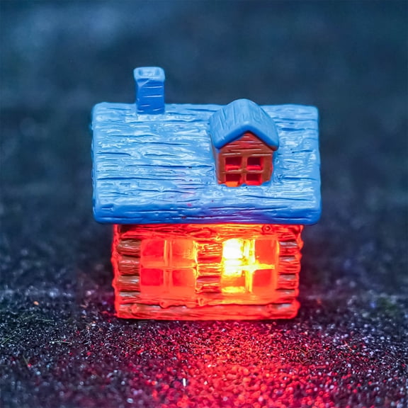 LED Luminous Mushroom House Ornament with touch control, realistic mini landscape figurine, durable resin and plastic craft, practical desktop decor and DIY accessory for bookshelf and entryway