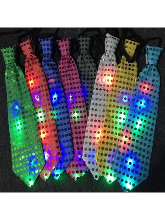 LED Luminous Tie Dot Print Button Battery Powered Necktie Men Women Colorful Sequins Glowing Tie Parties Nightclubs Accessories