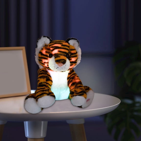 LED Luminous Tiger Plush, 9.8'' Light-Up Stuffed Animal Pillow, Auto Shutoff Night Light, Children’s Soothing Sleep Companion
