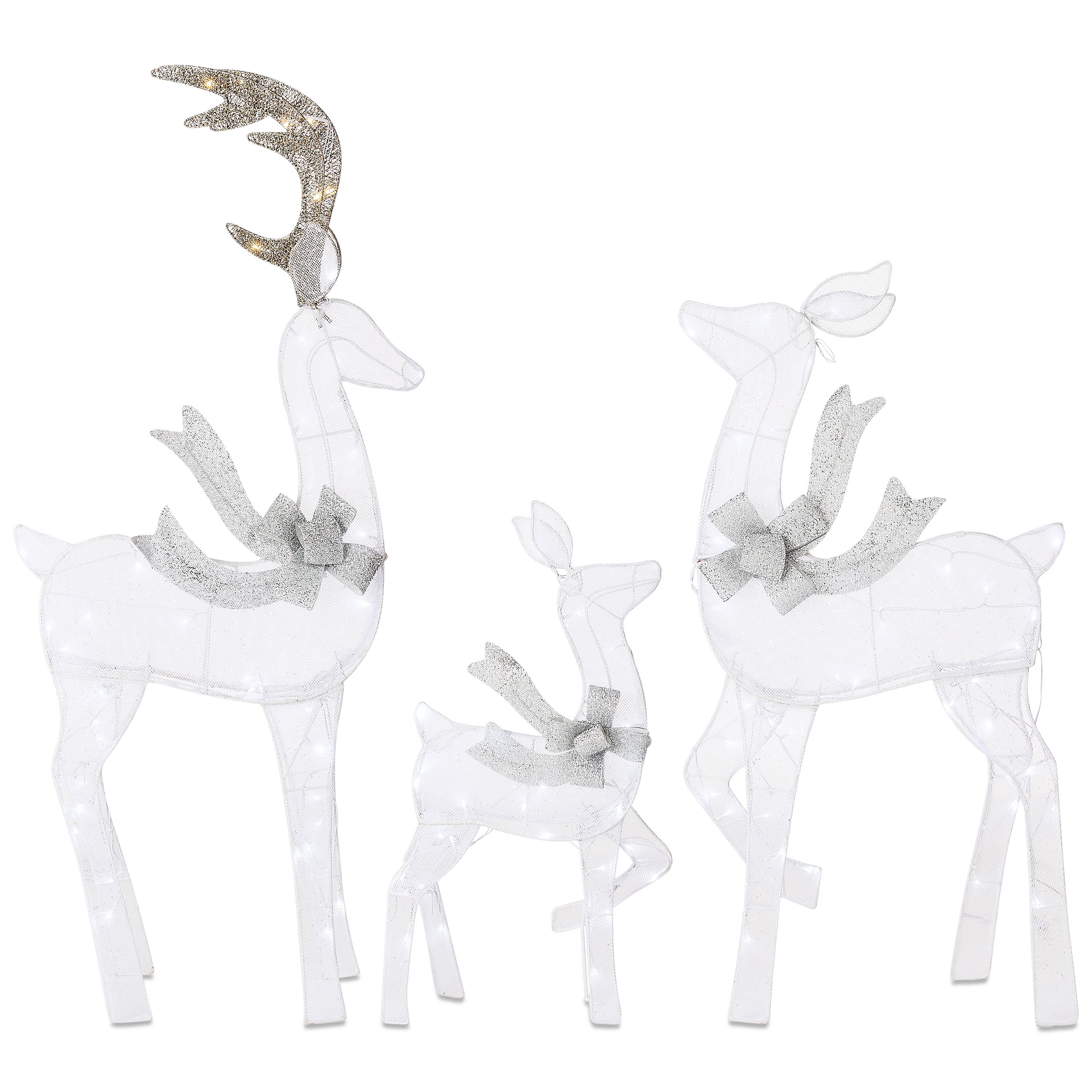 Indoor/Outdoor Light-Up Mesh Deer Family Christmas Decoration with 120 LED Lights, Cool White, Set of 3, by Holiday Time