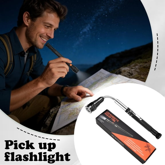 LED Magnetic Pickup Tool Flashlight, Telescopic Flexible Neck Flashlight for Men Dad Husband, 360 Rotating 3-LED Magnetic Head and Base, Gift for Mechanic DIY Car Repair, 22" Extended