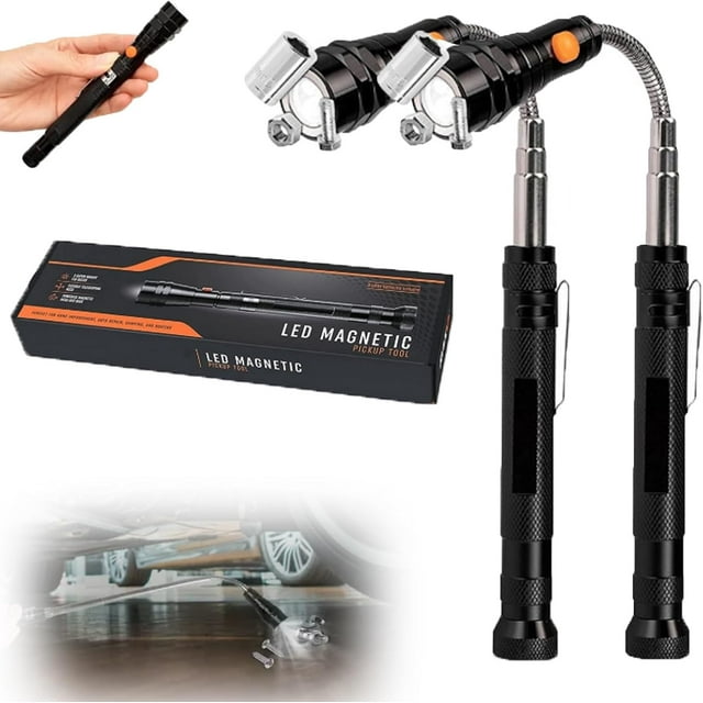 LED Magnetic Pickup Tool Flashlight, Telescoping Magnetic Flashlight with Extendable Magnet Stick Portable Multi-purpose Magnetic Flashlight Work Lights for Mechanics, Stocking Stuffers for Men(2pcs)