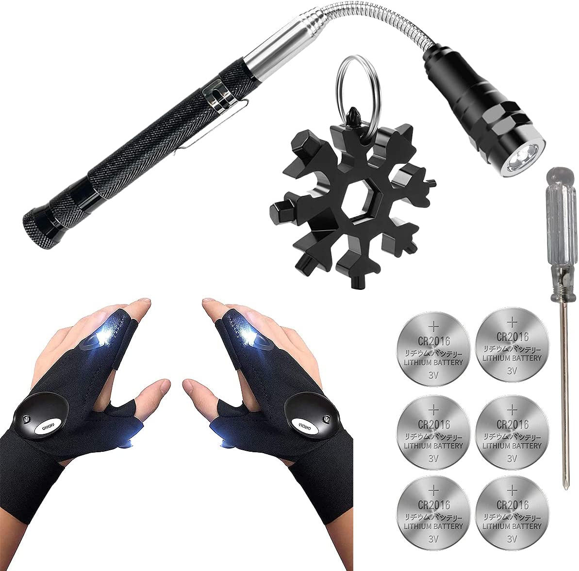 LED Pickup Tool Gloves 2 Pack, Upgraded Flashlight Gloves