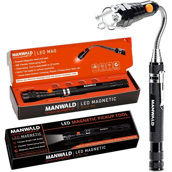 LED Magnetic Pickup Tool – Telescoping Magnetic Flashlight with Extendable Magnet Stick, Super Bright LED Light, Gift for Men, Dad, Mechanics, Christmas Stocking Stuffers