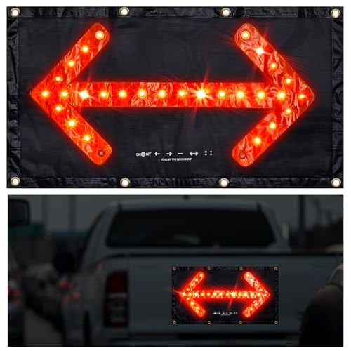 LED Magnetic Traffic Arrow Sign 18 x 33 Inch Flashing Arrow Banner 5 Modes Directional Traffic Guide Signal Light Warning Sign for Construction EMS Rescue Highway Safety Law Enforcement