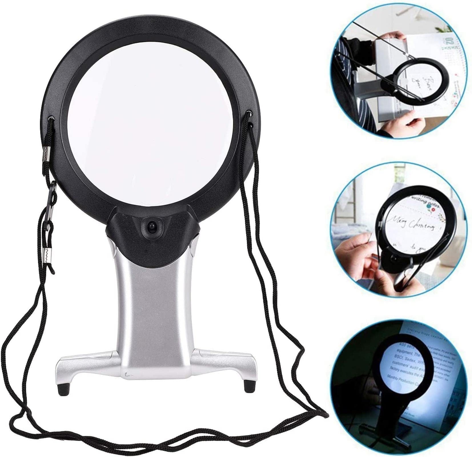New 2 in 1 Hands Free Magnifying Glass With Light & Neck Cord LED