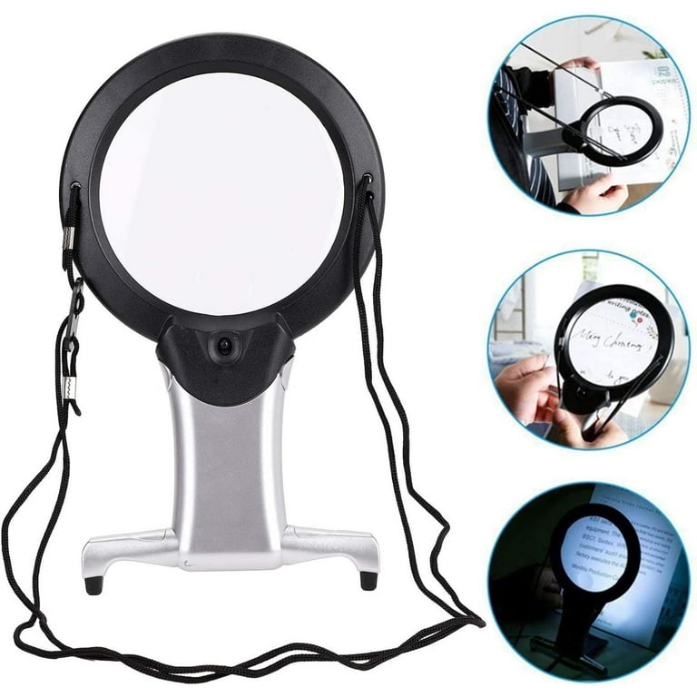LED Magnifying Glass, 2X 6X Hands Free Neck-Wearable Handheld Magnifier  with 2 LED Lights for Seniors Reading, Crafts, Inspection, Jewelry Making