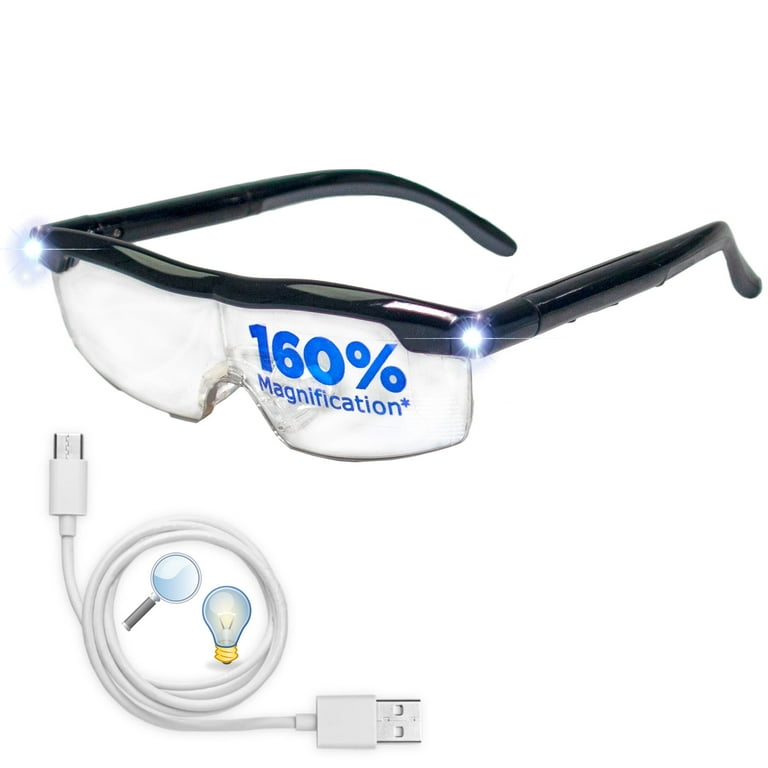 Sight Enhancing USB Rechargeable LED Magnifying Eyewear, Size: One size, Black
