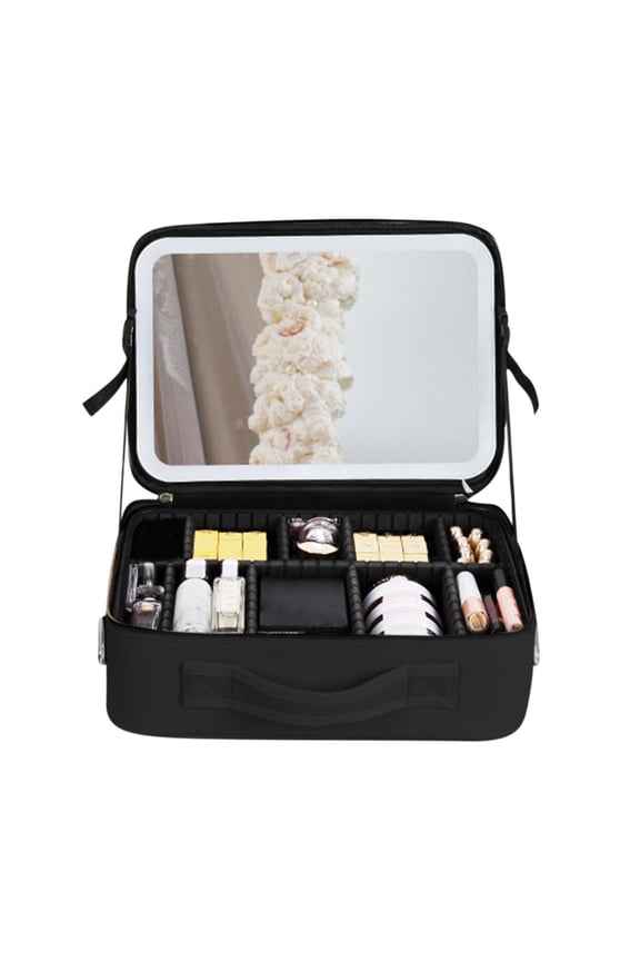LED Makeup Bag with Mirror, Travel Cosmetic Organizer for Women, Large Capacity Toiletry Case with 3 Lighting Modes