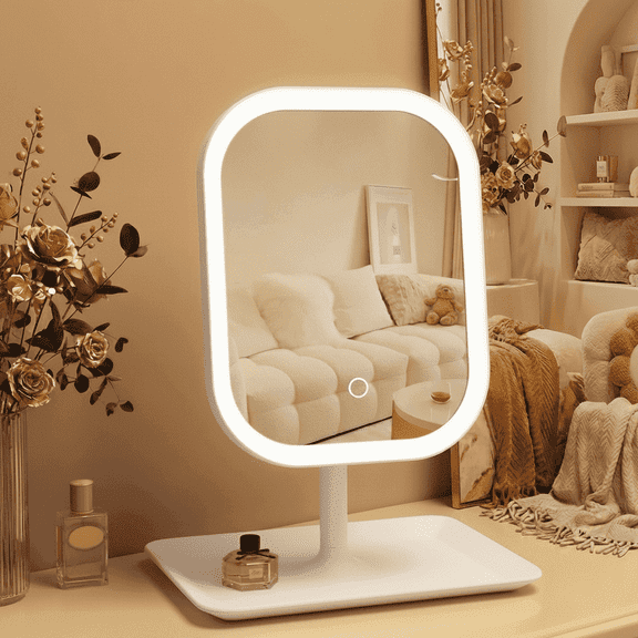 360° Rotating LED Makeup Mirror, 3 Light Modes Touch Control, 2400mAh Rechargeable Foldable Vanity Mirror, High-Definition Anti-Scratch Mirror with Non-Slip Base for Daily Skincare and Travel