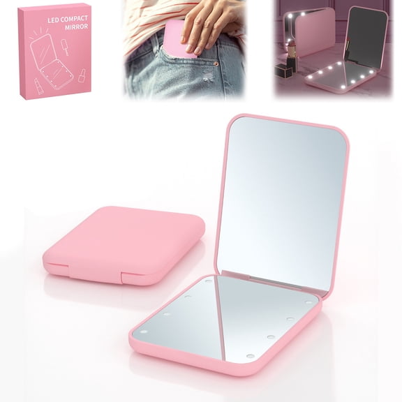 LED Makeup Mirror Car Vanity Mirror Portable Folding Makeup Mirror with LED Light