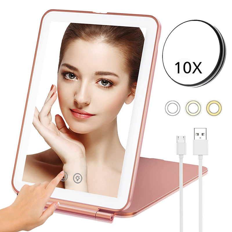 Portable LED Mirror Makeup Cosmetic 8 LED Lights Lamps Folding Pocket