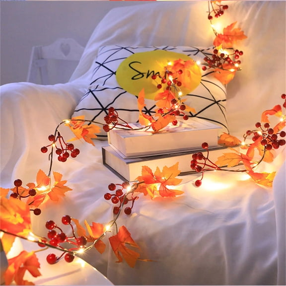 LED Maple Leaf String Lights, Thanksgiving & Halloween Fall Garland Lights, Fairy Lights for Indoor Home, Party, Fireplace, Table, Autumn Harvest Decor