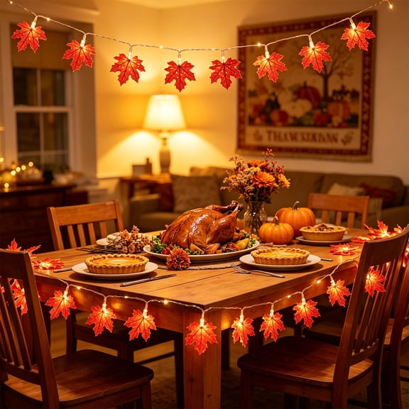 LED Maple Leaf String Lights USB Powered, Warm White Fall Leaves Decor for Thanksgiving, Christmas Tree, Parties and Home
