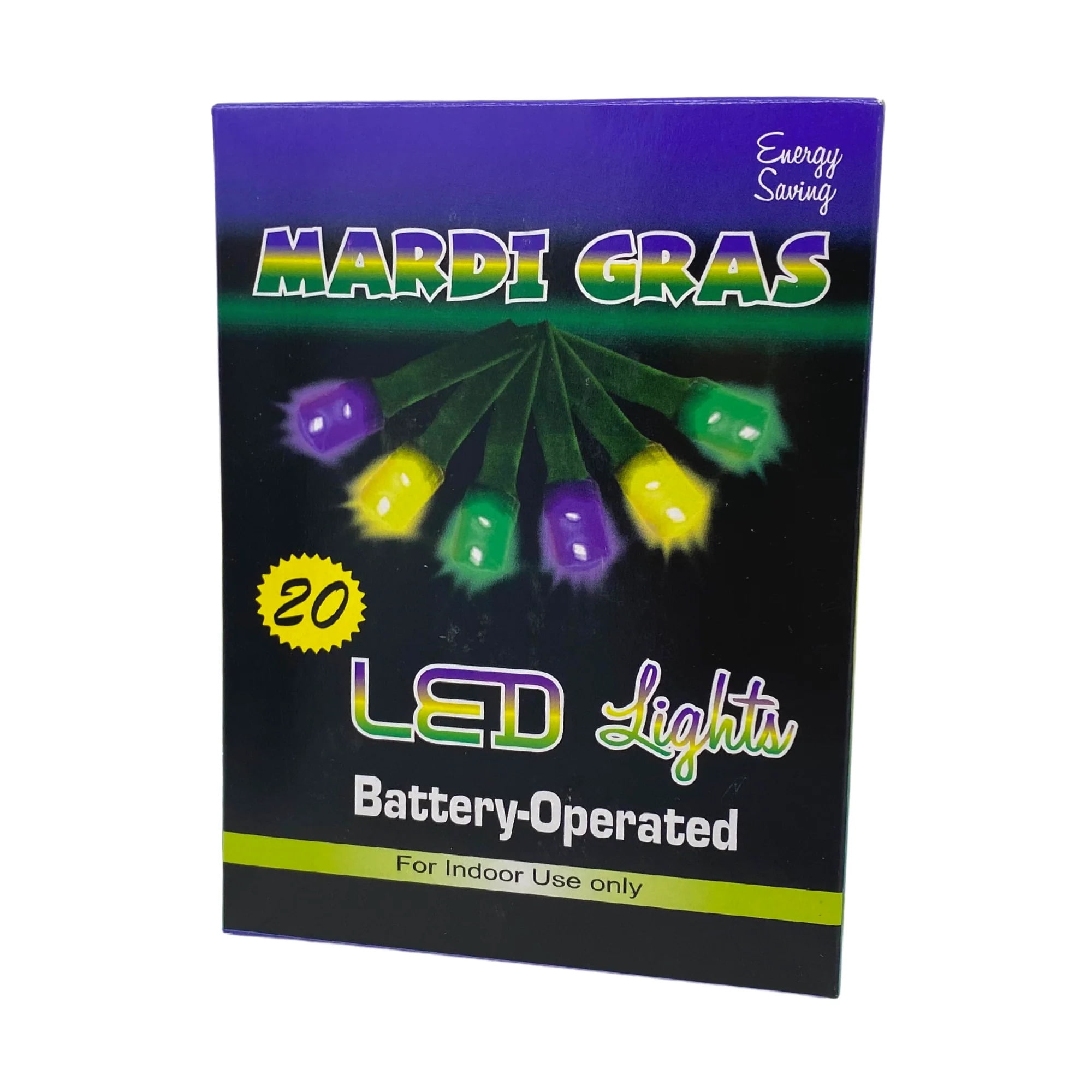 LED Mardi Gras Lights Battery Operated Purple, Green and Gold 20 Lights 6' (Each)