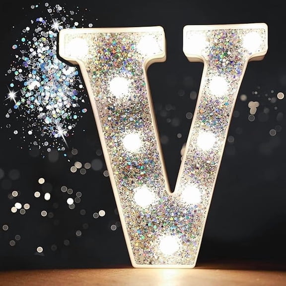 LED Marquee Letter Lights, Light Up Silver Letters Glitter Alphabet Letter Sign Battery Powered for Night Light Birthday Party
