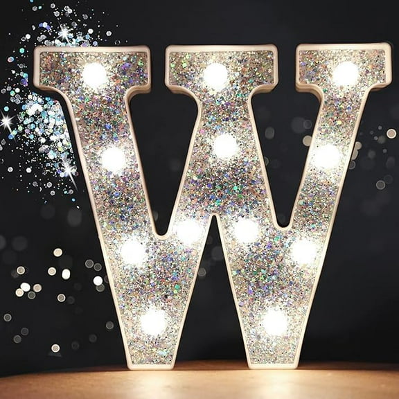 LED Marquee Letter Lights, Light Up Silver Letters Glitter Alphabet Letter Sign Battery Powered for Night Light Birthday Party