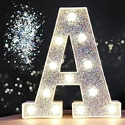 LED Marquee Letter Lights, Light Up Silver Letters Glitter Alphabet Letter Sign Battery Powered for Night Light Birthday Party