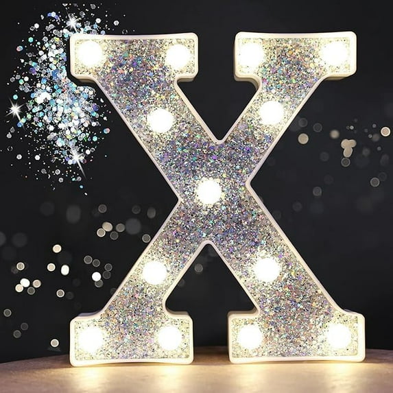 LED Marquee Letter Lights, Light Up Silver Letters Glitter Alphabet ...
