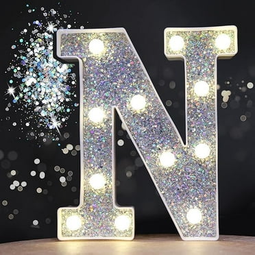 LED Marquee Letter Lights, Light Up Silver Letters Glitter Alphabet Letter Sign Battery Powered for Night Light Birthday Party