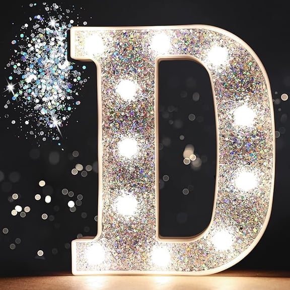 LED Marquee Letter Lights, Light Up Silver Letters Glitter Alphabet Letter Sign Battery Powered for Night Light Birthday Party