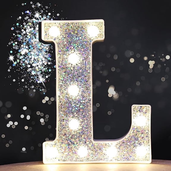 LED Marquee Letter Lights, Light Up Silver Letters Glitter Alphabet Letter Sign Battery Powered for Night Light Birthday Party