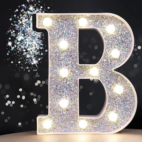LED Marquee Letter Lights, Light Up Silver Letters Glitter Alphabet Letter Sign Battery Powered for Night Light Birthday Party