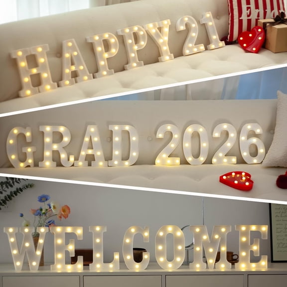 LED Marquee Letters, White 26 Alphabet Light Up Letters, Battery Powered LED Letter Lights for Birthday Party, Christmas Night, Home, Bar, Graduation, Wedding Decoration(H)