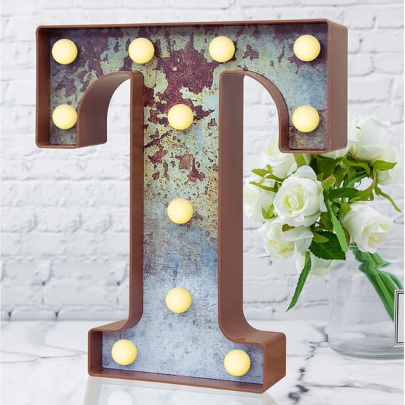LED Marquee Light Up Letters Industrial Vintage Style Letters Rust Metal Effect Marquee Letter with Lights Illumination Letter Signs for Christmas Wedding Birthday Party Home Cafe Bar Decor-T Y114