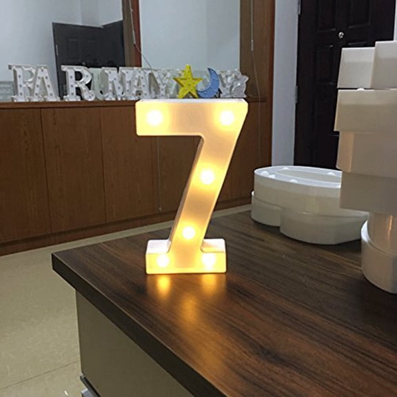 LED Marquee Number 7 Light, Battery Operated Plastic Sign (Batteries Not Included), Warm White Light for Party, Wedding, Birthday and Room Decoration, 8.66in
