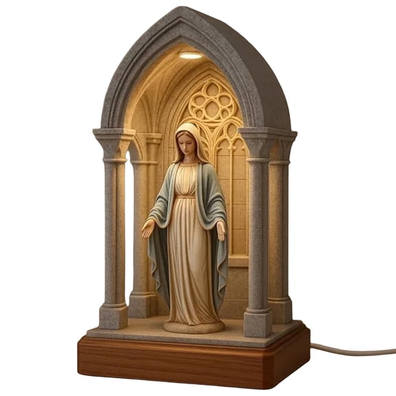 LED Mary Statue Night Light for Home Decor, Catholic Religious Devotional Table Lamp with Warm Ambient Lighting, Sacred Figure Sculpture for Prayer and Meditation