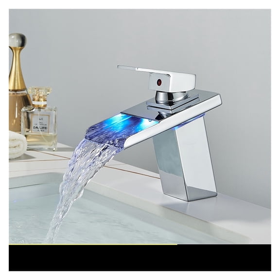 LED Matte Black Bathroom Sink Faucet Three Colors Change With Temperature LED Waterfall Hot and Cold Water Mixer Taps
