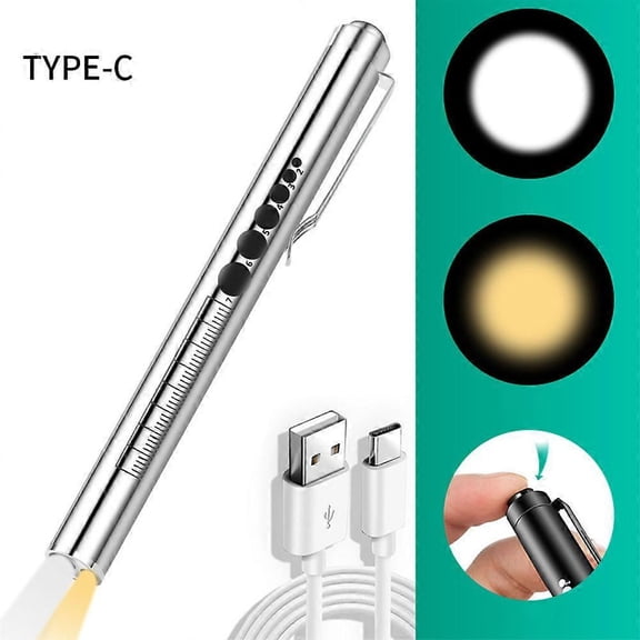 LED Medical Penlight with Pupil Gauge Warm/White Light Penlights for Nurses Doctors USB Rechargeable