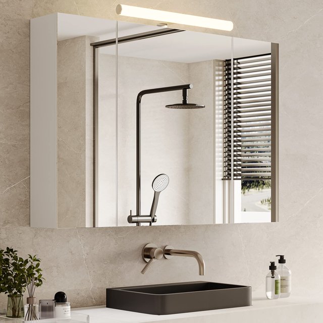 LED Medicine with 3 Mirror Door & 2 Outlets&USB Ports, Wall