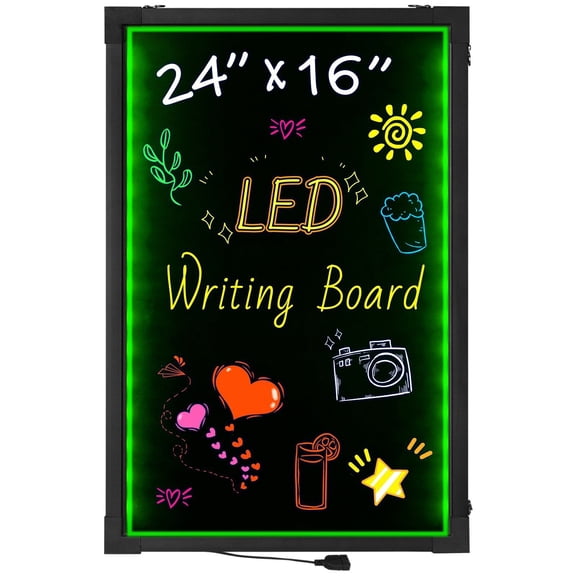 LED Message Board, 24x16 Lighted Chalkboard, Neon Sign, 8 Markers & Remote - UL Listed