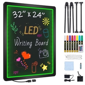 LED Message Writing Board 32 x 24 in, Illuminated Erasable Menu Sign with Markers and Remote Control